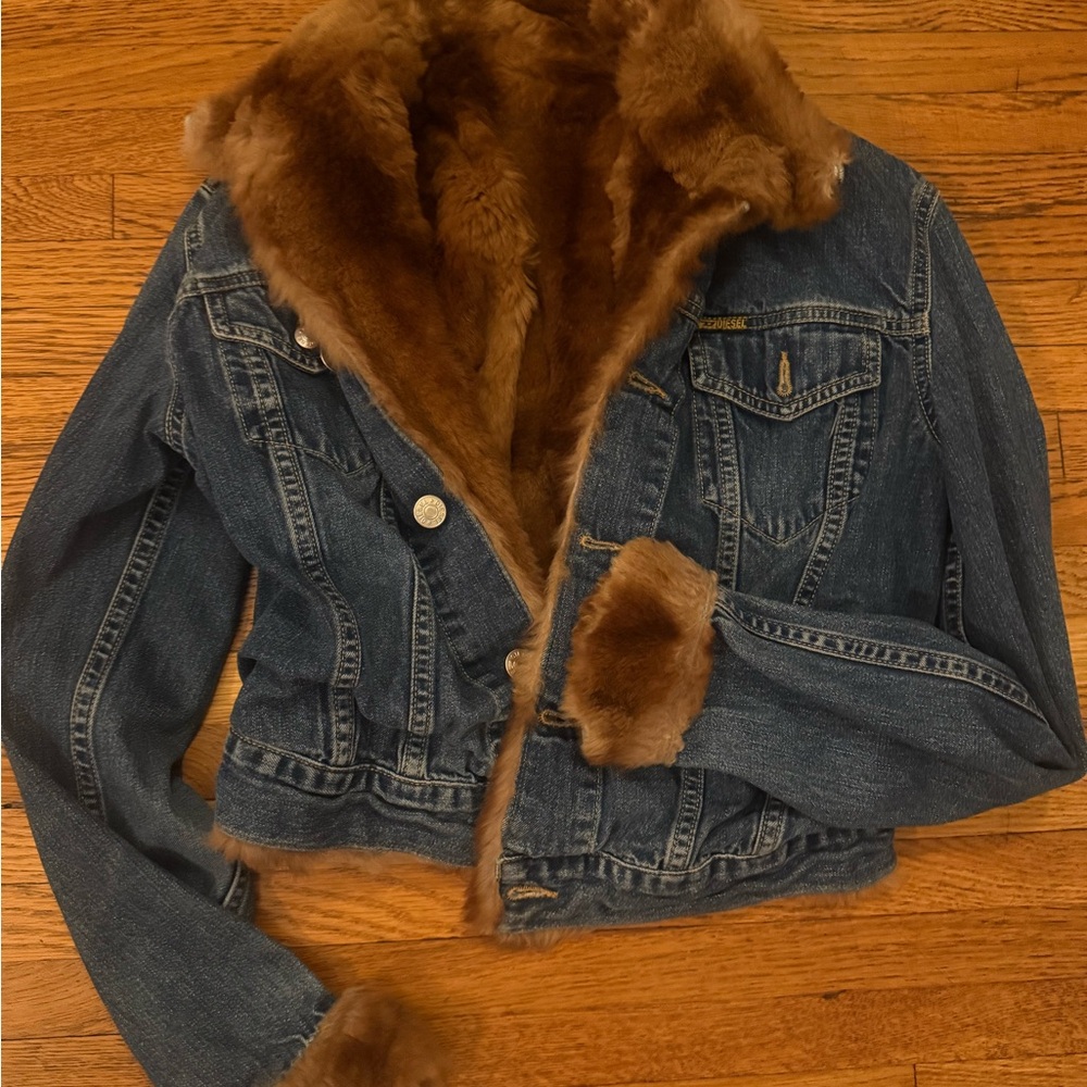 Denim Diesel Jacket with Rabbit Fur Lining
